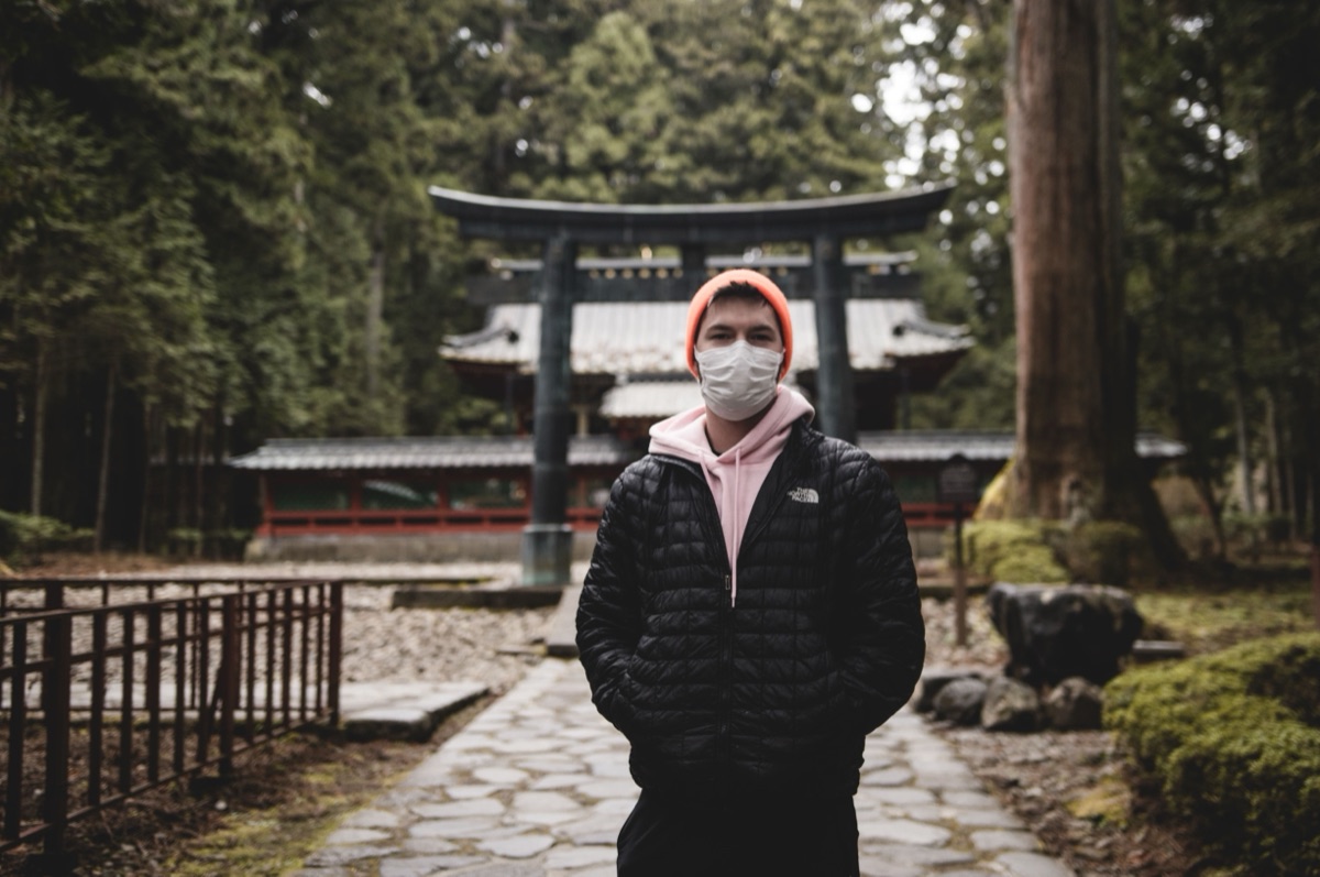 Jacob at a torii gate in Nikko